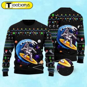 Space Astronauts Surfing Ugly Christmas…