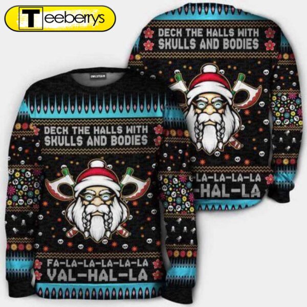 Spooky Christmas Sweater Deck the Halls with Skulls and Bodies