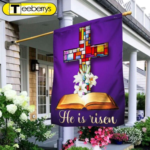 Stained Glass Christian Cross Jesus Christ Easter He Is Risen Flag – Christian Flag