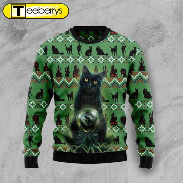 Stylish Black Cat Ugly Christmas Sweater Festive Feline Fashion