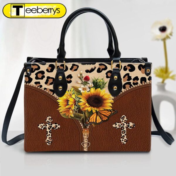 Sunflower Cross Leather Handbag 1 – Religious Gifts For Women – Women Pu Leather Bag