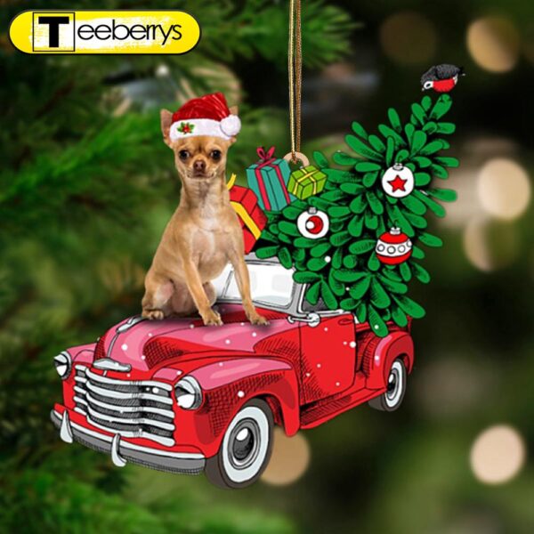 Tan Chihuahua Pine Truck Hanging Christmas Ornament