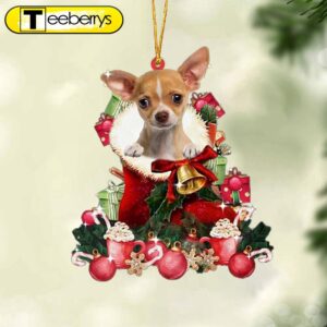 Tan Chihuahua Red Boot Hanging…