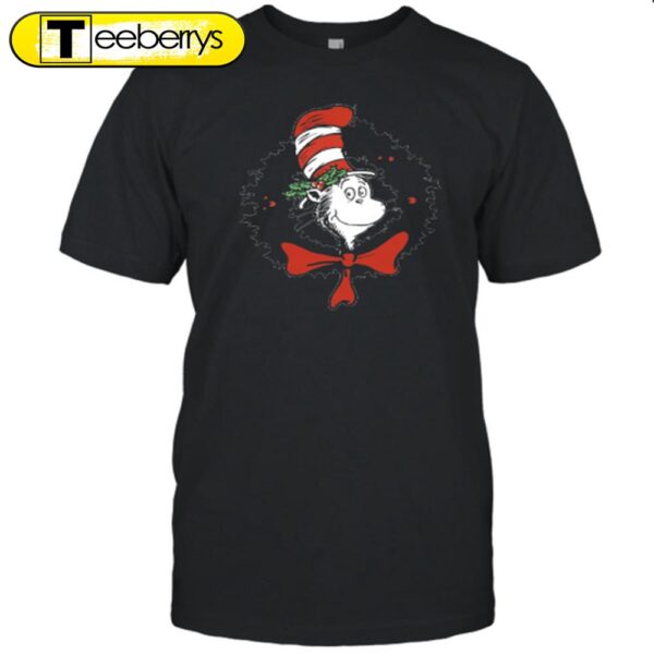 The Cat In The Hat With A Christmas Wreath Teacher Shirt