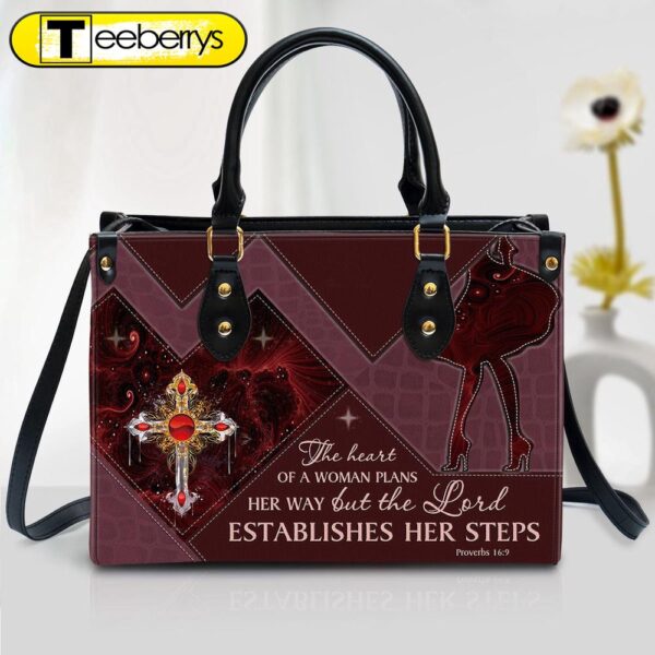 The Lord Establishes Her Steps Cross Leather Handbag – Religious Gifts For Women