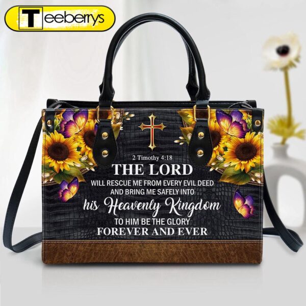 The Lord Will Rescue Me From Every Evil Deed Beautiful Sunflower Leather Handbag