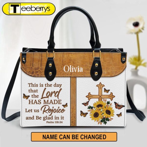 This Is The Day That The Lord Has Made Leather Bag – Custom Name Cross Leather Handbag