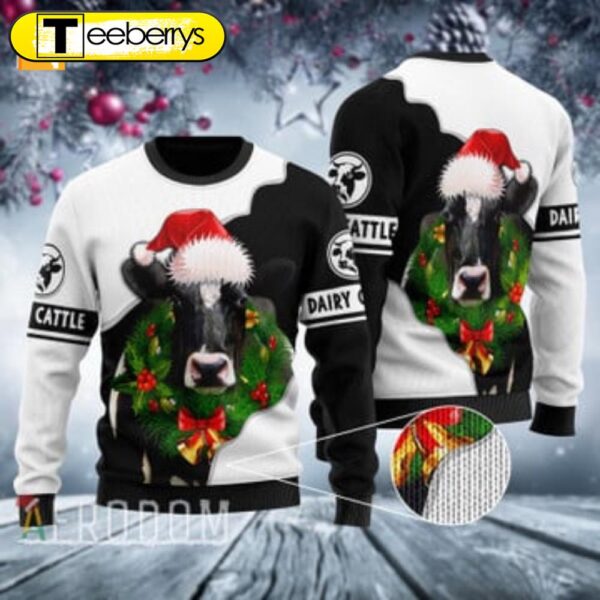 Ugly Christmas Sweater for Dairy Cattle Cow Festive Farmwear