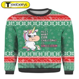 Unicorn Ugly Christmas Sweater - All I Want For Christmas Festive & Fun Holiday Attire