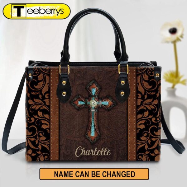 Unique Personalized Cross Leather Handbag With Handle Christ Gifts For Religious Women