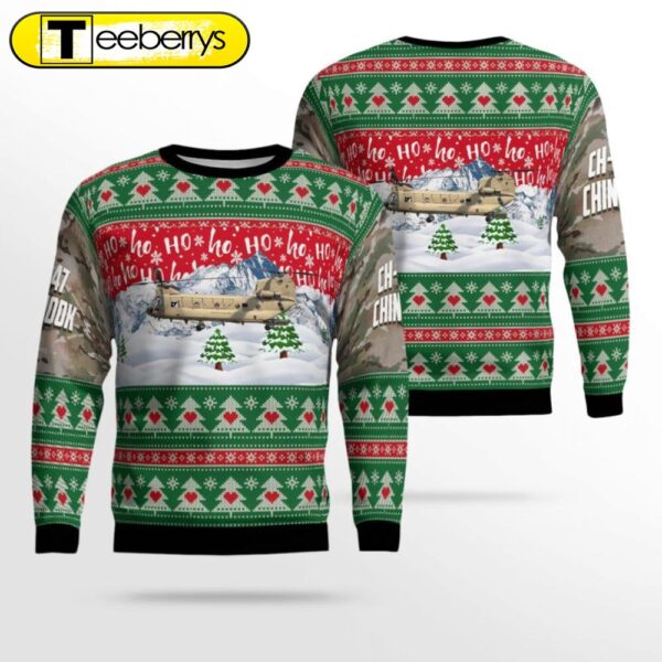 US Army CH-47F Chinook Ugly Christmas Sweater Festive Military Apparel