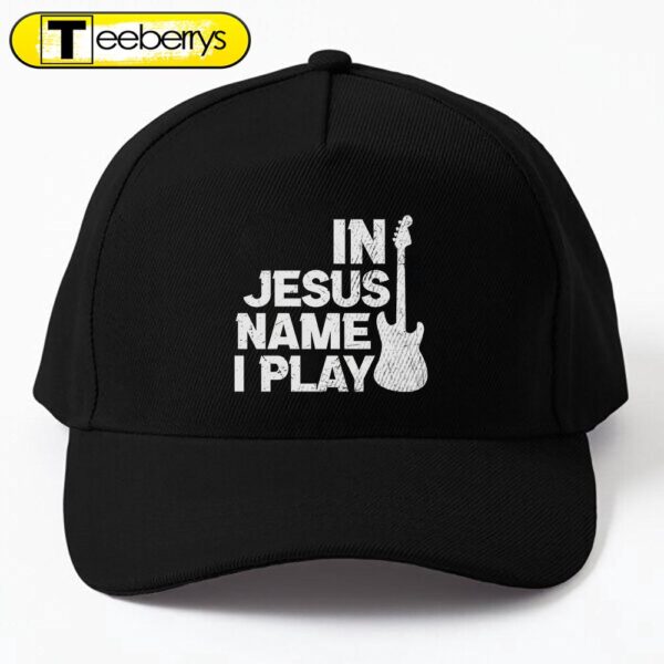 Vintage In Jesus Name I Play Guitar Player Music Christian Cap