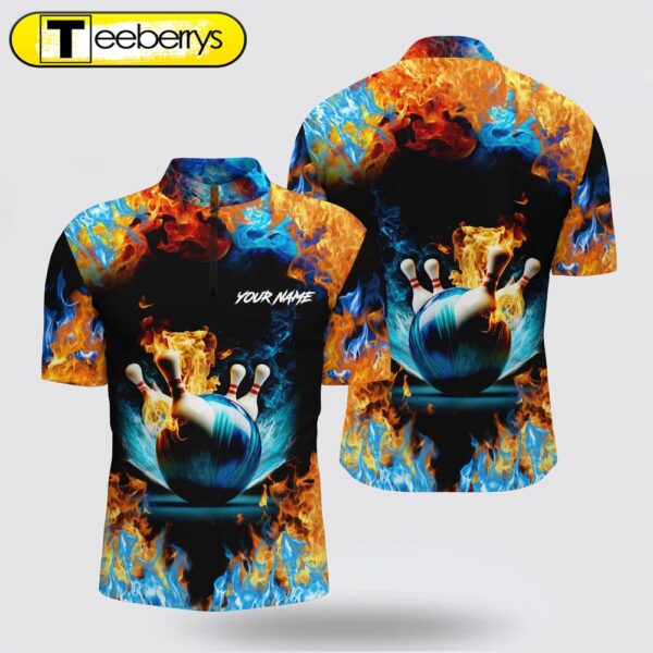 Water Fire Background Custom Name Short Sleeve Bowling Jersey Bowling Shirts, Bowling Team Shirts