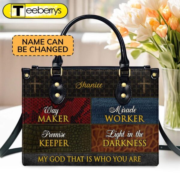 way maker miracle worker promise keeper  Personalized Leather Handbag With Zipper