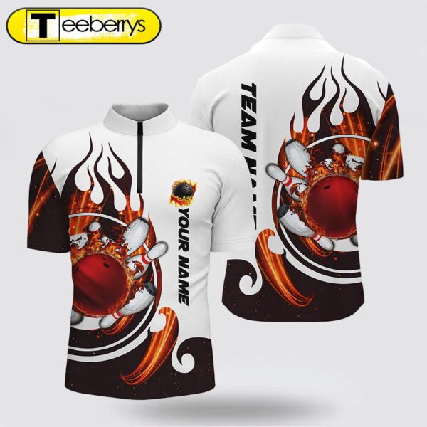 White Bowling Bowling Jersey Shirt Custom Flame Bowling Ball Pins Jerseys