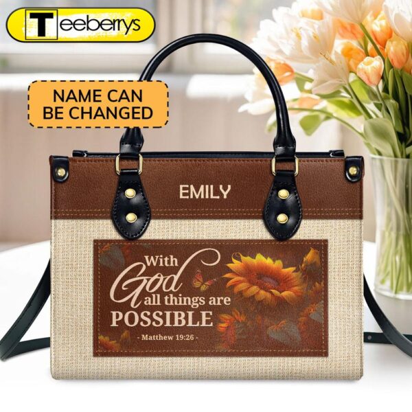 With God All Things Are Possible Custom Name Leather Handbags For Women