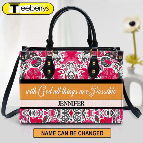 With God All Things Are Possible Leather Bag – Personalized Leather Bag With Handle