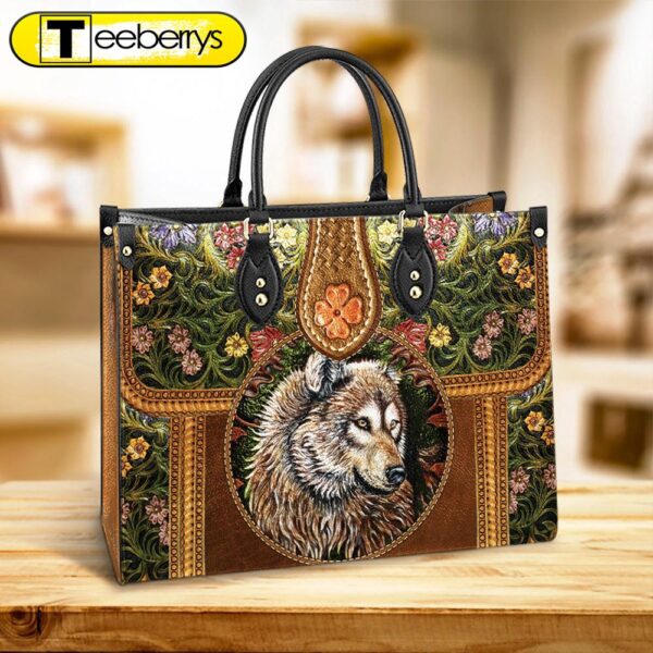 Wolf Leather Style Flower Leather Bag – Gift For Wolf Lovers – Women’s Pu Leather Bag