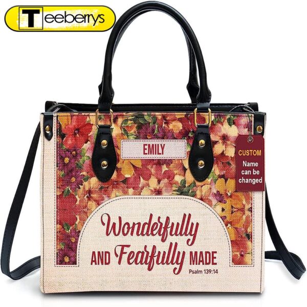 Wonderfully & Fearfully Personalized Leather Bag With Handle for Christian Women