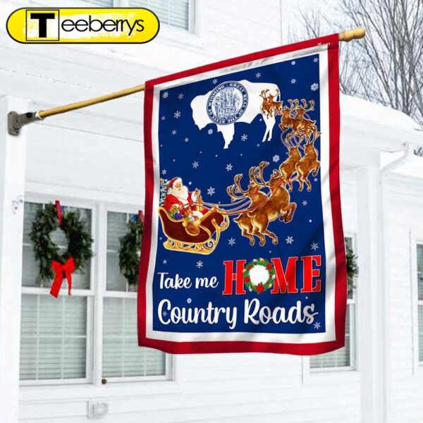 Wyoming Take Me Home Country Roads Christmas Santa Claus Flag