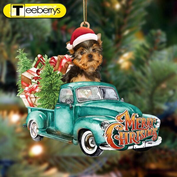 Yorkshire Terrier-Green Truck Hanging Christmas Ornament