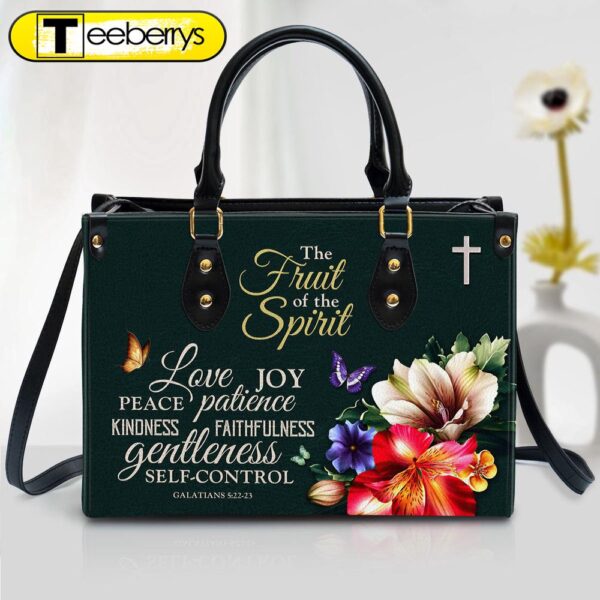 Zippered Flower Leather Handbag With Handle Galatians 522-23 The Fruit Of The Spirit Spiritual